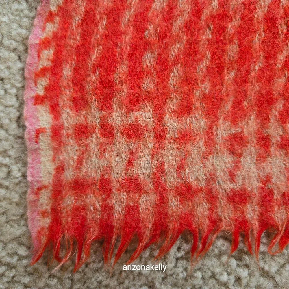 Wool Houndstooth Orange Scarf